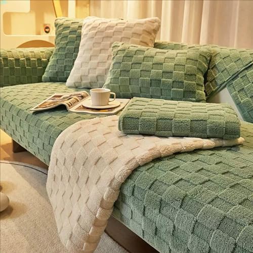 Funda para Sofá De con Forma De L De 1 2 3 4 Plazas,Tela De Felpa Funda Sofa Chaise Long,Manta De Sofá Antideslizante Universal,Fundas Sofa Antipelos Mascotas,para Mascotas(90 * 180cm,Green)