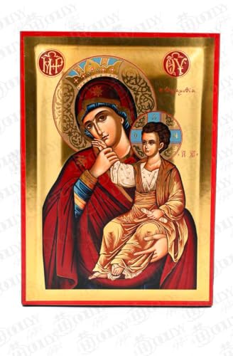 Icône Vierge Marie Paramythia or sérigraphie, art mural orthodoxe grec