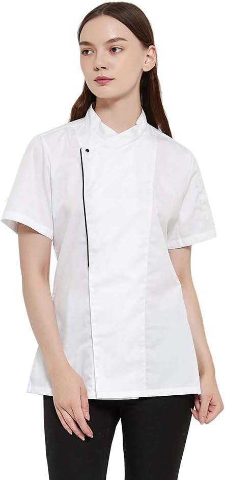 TOPTIEWomen's Chef Coat Short Sleeve Chef Jacket