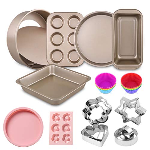 Tapusen Lot de moules de Cuisson métalliques antiadhésifs pour Four avec Plateau à Muffins, Plateau à Four, Moule à Pizza, Moule à charnière etc. Outil de Cuisson Parfait (doré) Cover