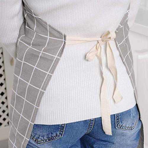 Image of KPNG Lattice Cotton Linen Apron Woman Adult Bibs Home Cooking Baking Coffee Shop Cleaning Aprons Kitchen Accessory (Pack Of 1, Light Gray)