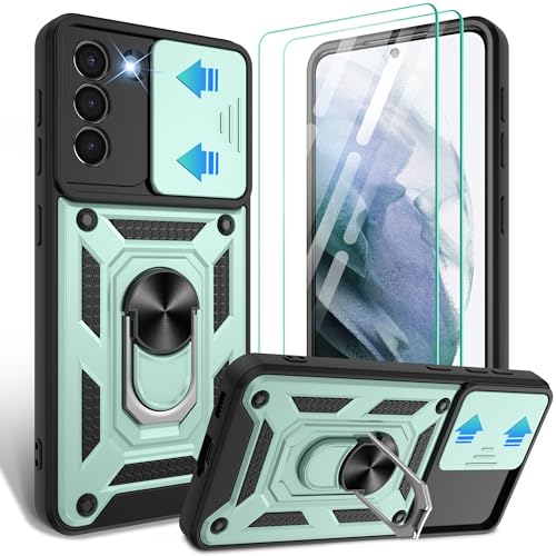 Coque Samsung S21 vert foncé antichoc avec protège-caméra et 2 verres