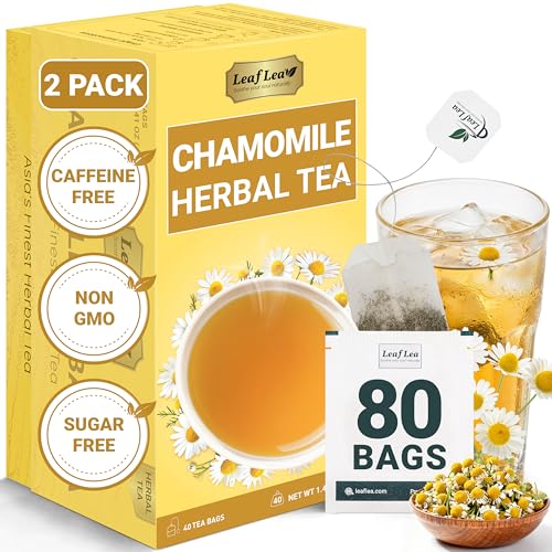 Image of LeafLea Chamomile Herbal Tea Bags, Calm Evening Routine, 80 Count