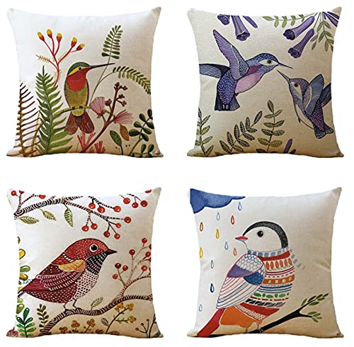 JgZATOA Aquarelle Oiseau Housses De Coussin Taies d'oreiller Cas Carré pour Canapé Maison Décorative Salon Lit Bureau Voiture 45X45 Cm Ensemble De 4 Cover