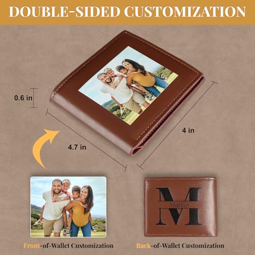 Personalized Customized Photo Wallet Engraved Wallet with Photo and Initials Men's Wallet Men's Customized Wallet Gifts Boyfriend, Father, Fiance, Husband, Birthday Gift2
