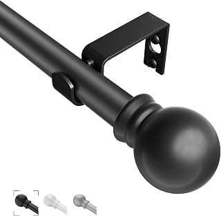 Brunttype Black Adjustable Curtain Rod 36-48" 5/8" Stainless Steel Drapery Rod for Bedroom, Living Room, Kitchen, Outdoor Windows