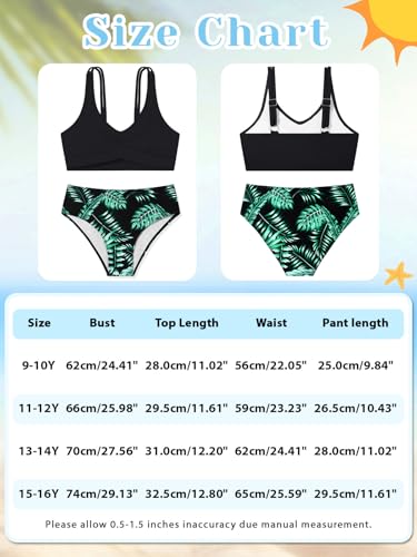 Image of Girls Swimsuit 2 Piece Bikini Set Swimwear Solid Color Bathing Suit 9-16T | Tropical Floral, Criss Cross, for Teen & Preteen