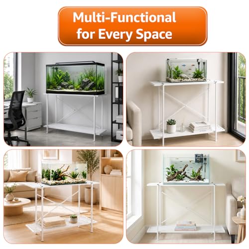 Image of Amazon Basics 2-Tier Fish Tank Stand | Heavy-Duty Metal Aquarium Rack | Adjustable Feet | Multi-Purpose Storage Shelf | Rust-Resistant Powder Coated Finish | Easy Assembly | White | 88L x 29W x 74H cm