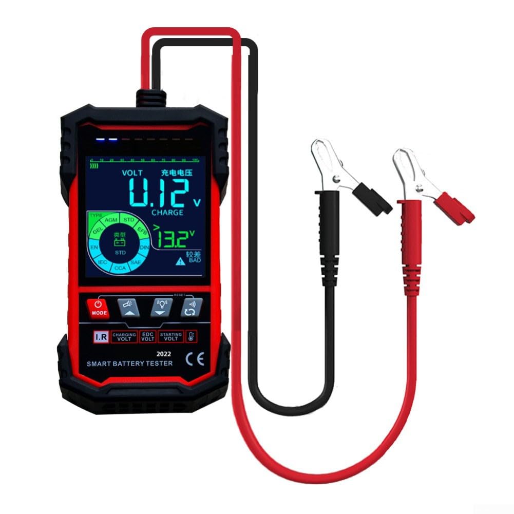 Tester digitale per batterie per veicoli da 12 V 24 V con display da 3,2 pollici, rilevamento della tensione di capacità CCA AH, per gel AGM per supporto EFB, alimentazione di tipo C, per