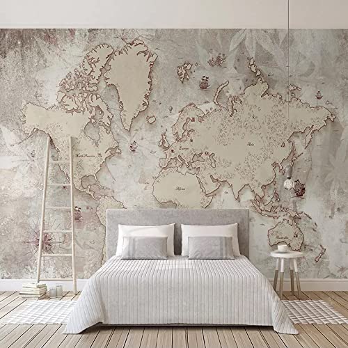 Custom 3D Photo Wallpaper Retro World Map Wall Art Stickers Mural, Decoration For Dental Clinics Doctors' Offices Study Elder's Bedroom Wall Murals Home Decoration-137.8X100 Inches (Wxh) #TOP8