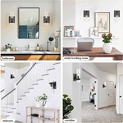 Ee Eleven Master Wall Lights Contemporary Black Paint Finish Base Clear Glass Shade Sconce 1-Light Wall Lamp, Wall Lighting Fixture For Bathroom Bedroom Hallway #TOP6