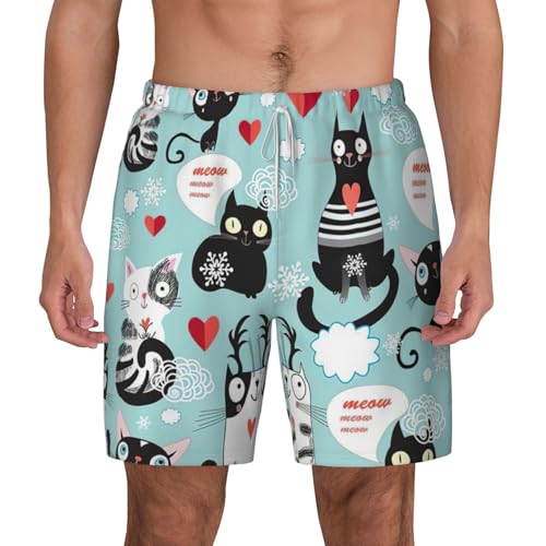 Short de bain séchage rapide et respirant motif chat noir et blanc idéal sport nautique