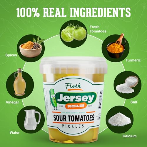 Sour Pickled Green Tomatoes – Tangy Fermented Pickled Vegetable Snack | Crunchy, Bold Flavor for Snacking & Sandwiches | Jersey Pickles