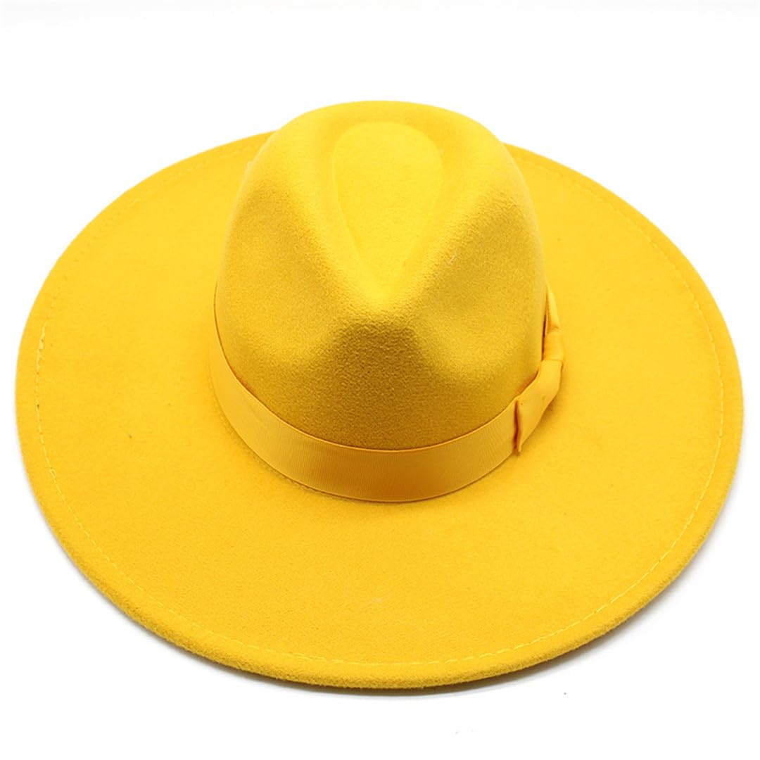 Wvapzxx Cappello Fedora Jazz Da Donna A Tesa Larga Tinta Unita In Lana Con Decorazione A Fiocco Cappellino Formale Da Sposa In Chiesa