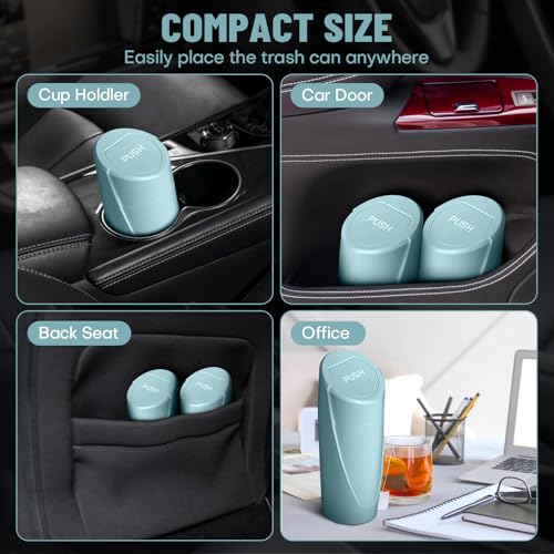 Image of Car Trash Can Bin with Lid - Car Garbage Can Cup Holder - Dark Green Mini Leakproof Vehicle Trash Garbage Can Bin with 20pcs Trash Bags-Car Organizers and Storage for Front Back Seat Accessories