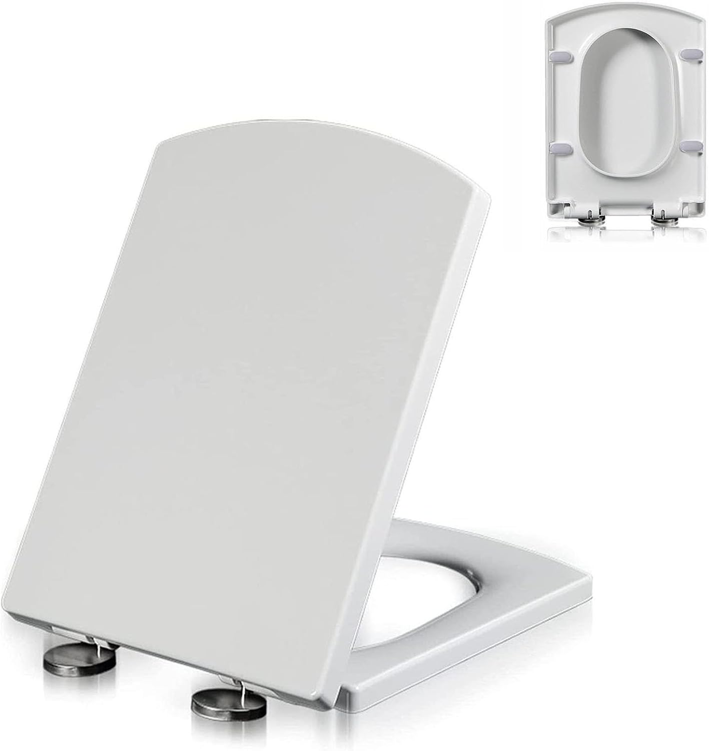 Toilet Seat Square, Toilet Seat Cover, Closed Front with Cover, Quiet Close Toilet Lid and Seat, 360° Adjustable Metal Hinge,-Click Quick Disassembly, Easy to Clean, White/03A/Pp