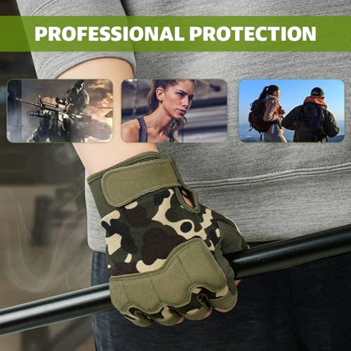 Image of Proberos Riding Gloves for Bikers Men & Women, Anti-Slip Adjustable Wrist Support Gloves, Breathable Fingerless Cycling, for Motorcycle, Gym, Weightlifting, Outdoor Sports, Camouflage (XL)