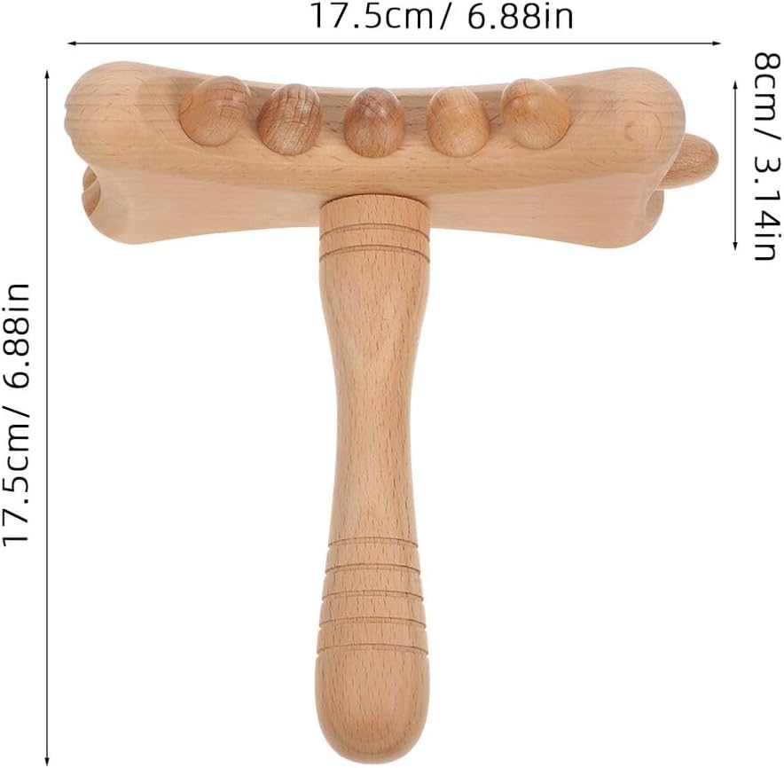 TEHAUX Wooden Massage Stick Neck and Back Massager, Portable Manual Muscle Relief Tool for Full Body Therapy, Dual-concave Beech Wood Gua Sha Bar for Travel and Home Use
