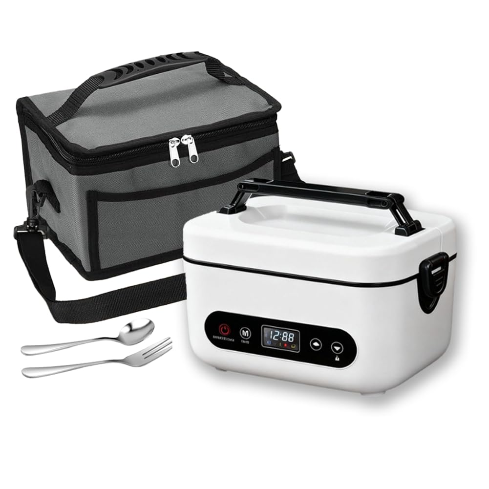Vjsujehgy Cordless Electric Lunch Box-Portable Food Warmer with 12000mAh Battery Capacity, 5-Sided Heating, for, Outdoors White