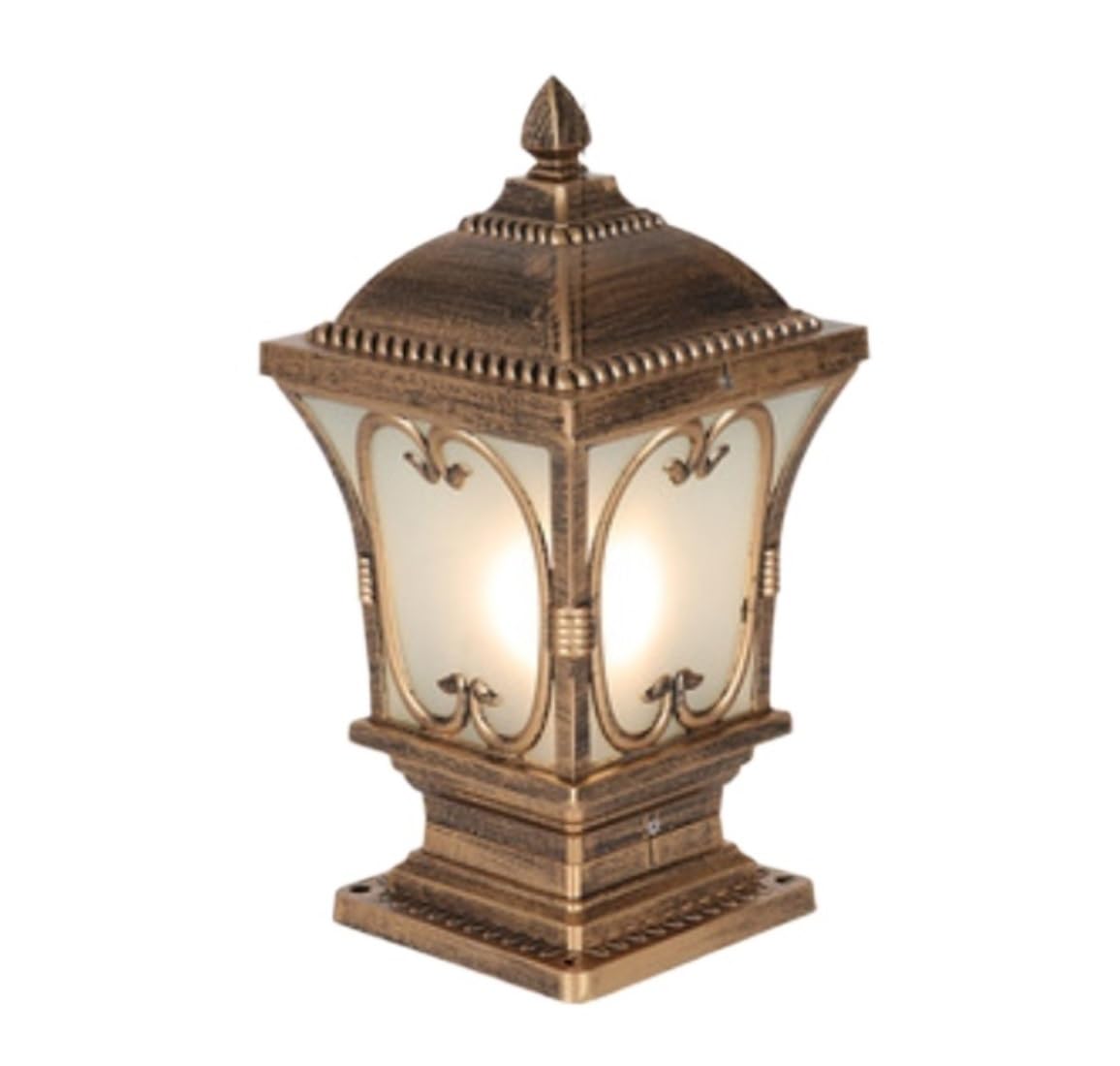 Palo Luce 2 Pezzi Lampada A Pilastro Impermeabile in Alluminio Pressofuso Luce A Colonna Luci da Esterno in Vetro Smerigliato Cortile Esterno Giardino(Bronze,18.5 * 18.5 * 38cm)