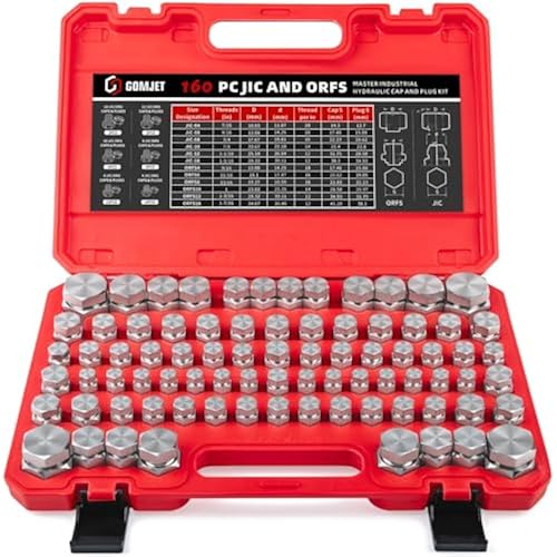160 PC JIC and ORFS Master Industrial Hydraulic Cap and Plug Hose Tube and Pipe Fitting Kit Cap and Plug Kit Precision Threading in ORFS and 37° Dash Sizes 4 6 8 10 12 16
