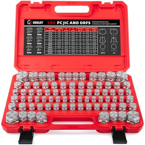 160 PC JIC and ORFS Master Industrial Hydraulic Cap and Plug Hose Tube and Pipe Fitting Kit Cap and Plug Kit Precision Threading in ORFS and 37° Dash Sizes 4 6 8 10 12 16