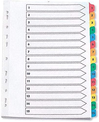 3 X Index A4 Multi-Punched 1-15 Reinforced Multi-Colour Numbered Tabs KF01520
