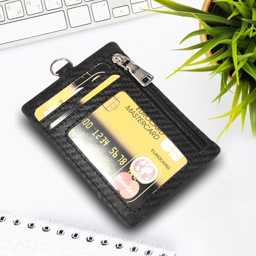Genuine Leather Unisex ID Card Holder With RFID Credit Card Slots, Black, S, Classic2