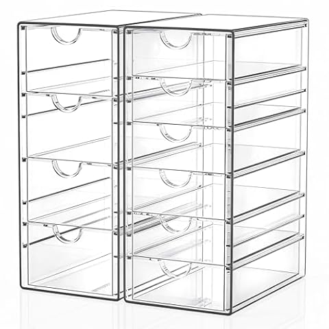 GoMaihe Organizer na kosmetyki z 10 szufladami: 2 x akrylowy pojemnik z szufladami | przezroczysty organizer do toaletki do łazienki, sypialni, garderoby