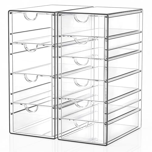 GoMaihe Organizadores de Escritorio (pack de 2): Organizador de Maquillaje Acrílico con 10 cajones | Organizador Multifuncional para bolígrafos, artículos de papelería(21 x 22,5 x 17,5 cm) 🔥