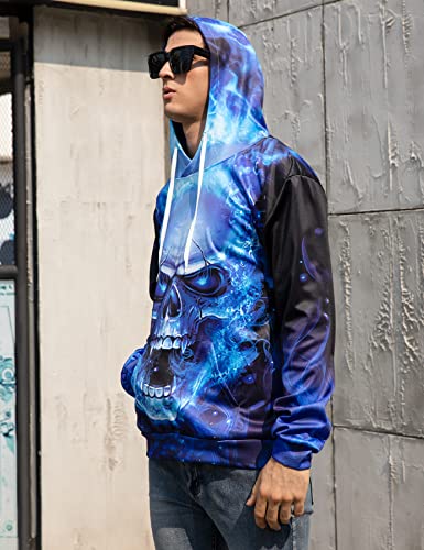 Hoodies For Men Cool 3D Blue Skull Sweatshirt Adult Fall Winter Young Men Pullover With Design Size M Fashion Women Graphic Outerwear Clothes For Teen Boys #TOP4