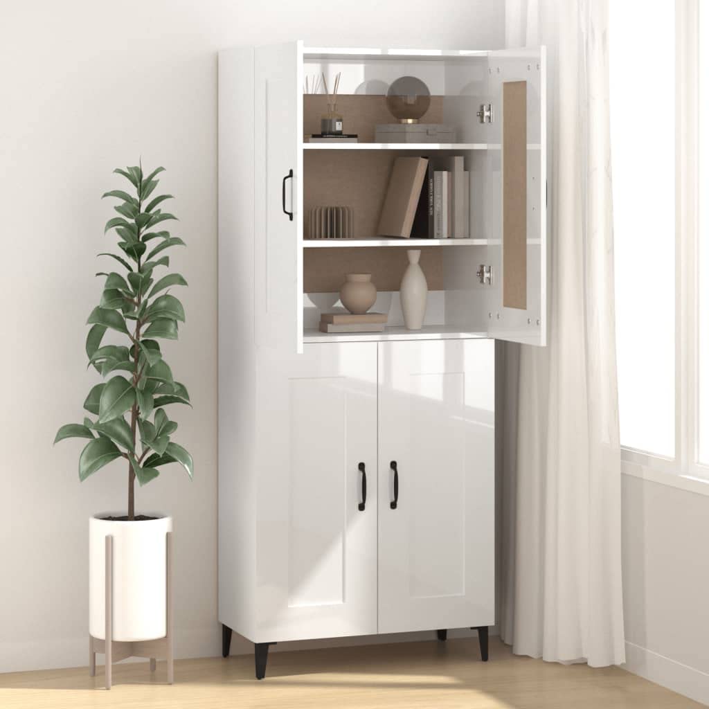 Credenza,Mobiletto Multiuso Madie moderne soggiorno Con scomparti Per Sala da Pranzo Salotto Corridoio Cucina 69,5x34x90 cm in Legno Multistrato Bianco Lucido