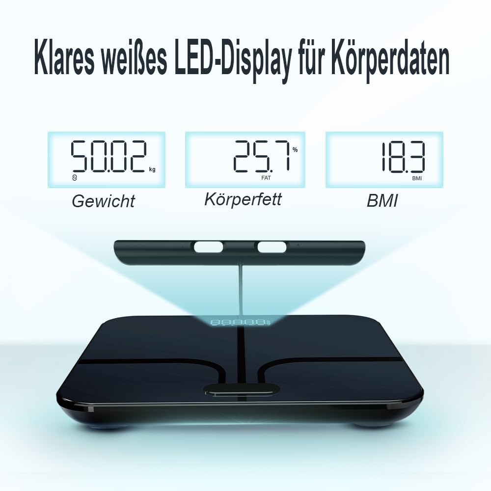 health the body pod smart scale Körperzusammensetzungswaage 8 Elektroden – Intelligente APP-Fitnesswaage, Dualfrequenz, Präzise elektronische Waage