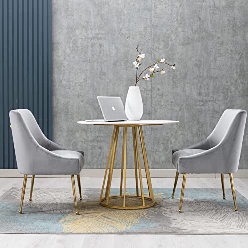 Funesi Modern Velvet Accent Chair, Thick Sponge Upholstered Dining Chair With Golden Legs For Dining Room/Bedroom/Living Room/Office Set Of 2(Light Grey) #TOP5