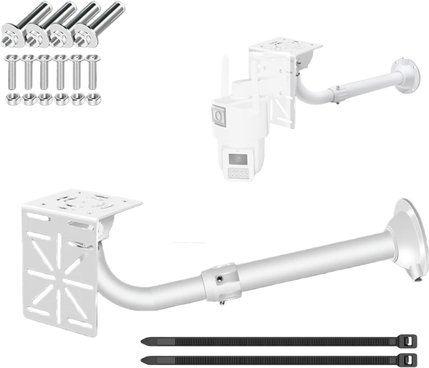 Telescoping Aluminum Wall Mount (11.8-23.6in / 30-60cm) with L-Shaped Adapter - Adjustable Length for CCTV Dome/IP/PTZ Cameras, Indoor/Outdoor Heavy-Duty Use