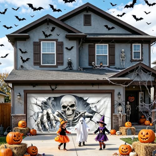 Halloween Garage Door Cover, 6×13 FT Skeleton Halloween Decoration Outdoor - image 2