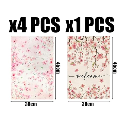 4 Pieces Of Floral Placemats And 1 Piece Of Floral Banner, Ele Placemats, Dining Table Accessories, Party Decorations, Home Supplies. - Image 3
