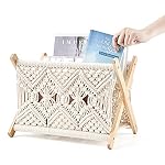 Mkono Macrame Magazine Holder, Boho Woven Book Rack Basket, 14" L x 10" W - Image 6
