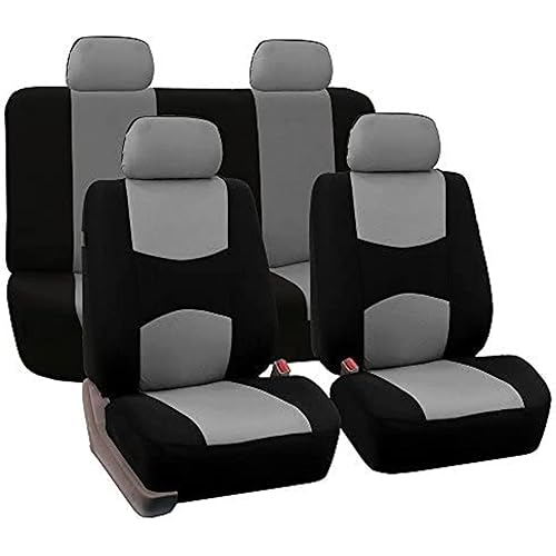 FH Group Car Seat Covers Full Set Cloth - Universal Fit Automotive Seat Covers, Low Back Front Seat Covers, Solid Back Seat Cover, Washable Car Seat Cover for SUV, Sedan and Van Gray