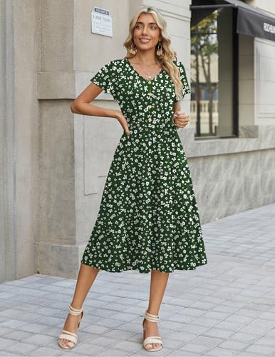 Image of Zeagoo Women Dresses Summer Flutter Sleeve Sleeve V-Neck Button Front Beach Sundress