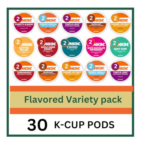 30 Count - Flavored Variety Pack Coffee Pods K Cup Sampler &ndash; Hazelnut, Cinnamon , Pecan, Caramel, Vanilla & Toffeenut. Turtle Love, Candy'd Almond, Caramel Me Crazy, S&rsquo;mores, French Vanilla & Hazelnut for Keurig Brewers
