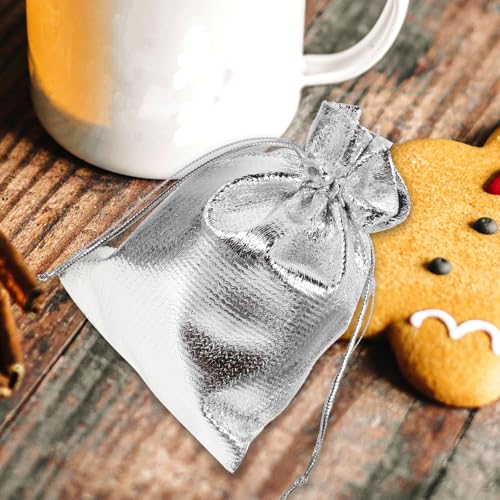 30 Bolsas de obsequio pequeñas con cordón plata de tejido CRAFTHROU para galletas 6