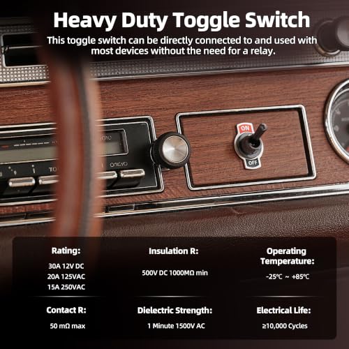 Image of DaierTek 12V Heavy Duty Black Handle Toggle Switch, SPST 2 Pin ON Off Toggle Switch,12 Volt 30A High Current Metal Housing Toggle Switch for Car Automotive Industrial Machinery