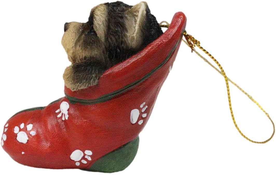 Ebros Gift Lifelike Yorkie Yorkshire Terrier Puppy Dog in The Sock Small Hanging Ornament Figurine with Glass Eyes Adorable Pet Animal Holiday Festive Season Decor for Christmas Trees Collectible
