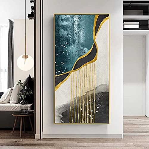 Peinture sur toile abstraite vert jaune KEBIA aux finitions dorées éclatantes