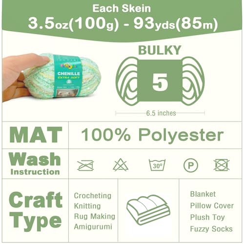 Image of Super Soft and Cozy Chenille Yarn for Crocheting and Knitting -Easy to Crochet with-Bulky #5,3Pack of 3.5oz /93yds -Chunky Plush Yarn for Hand Craft Blanket Ammigurumi (Blush Pink)