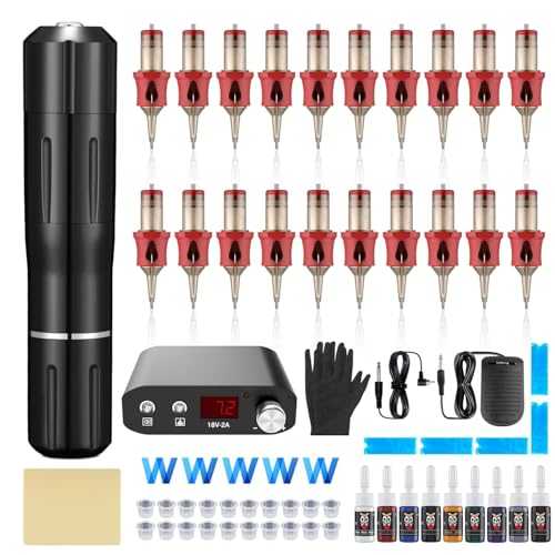 Tattoo Gun Kit - Tattoo Machine Kits Tattoo Supplies Set Tattoo Pen With Tattoo Needles Transfer Paper Suitcase for Tattoo Beginners (black 2)