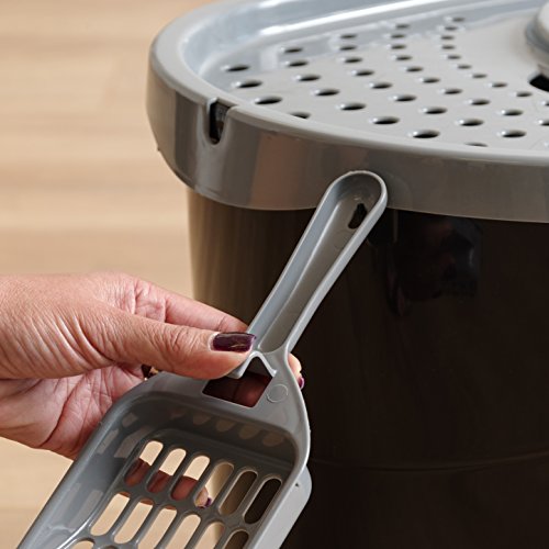 Iris Usa Oval Top Entry Cat Litter Box With Scoop, Kitty Litter Tray With Litter Catching Lid Less Tracking Dog Proof And Privacy Large, Black/Gray #TOP6