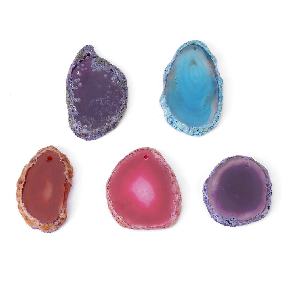 5 Pezzi Fette Di Agata Naturale Forate 30-40 Mm - Pietre Dure Assortite Multicolore Per Creazioni Fai-da-Te, Bigiotteria E Decorazioni - 4