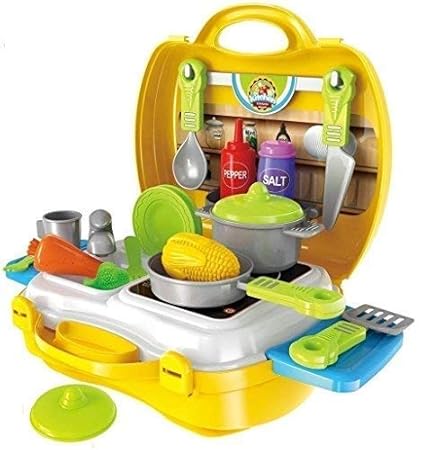 Ethnic Forest Kitchen Play Set with Lights & Sound for Girls | Kitchen Set for Kids Girls Toys | Kids Toys for Girls Kitchen Cooking Toy Set with Briefcase for Girls (Yellow) (Kitchen Set)